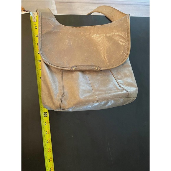 Hobo Original Leather Small Crossbody Bag Gray Studded Modern Lagenlook - Picture 7 of 9